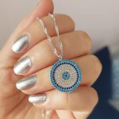 Vaoov 925 Ayar Gümüş Singapur Zincirli Nazar Kolye thumbnail 2