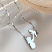 Vaoov 925 Ayar Gümüş Singapur Zincirli Anne Bebek Kolyesi thumbnail 1