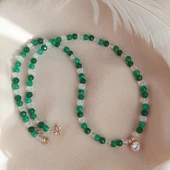 Vaoov 925 Ayar Gümüş Yeşil Jade Taşlı Tektaş Kolye - 2
