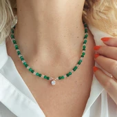 Vaoov 925 Ayar Gümüş Yeşil Jade Taşlı Tektaş Kolye - 1