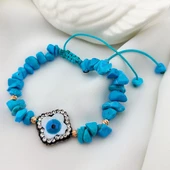 Vaoov 925 Ayar Gümüş Mavi Firuze Taşlı Nazar Bileklik thumbnail 1