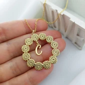 Vaoov 925 Ayar Gümüş Harf Sallantılı Papatya Kolye thumbnail 1