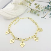 925 Ayar Gümüş İsimli Oval Zincir Kalpli Bileklik thumbnail 1