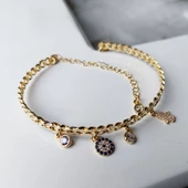 Vaoov 925 Ayar Gümüş Fatmanın Eli Nazar Taşlı Kelepçe Bilezik thumbnail 2