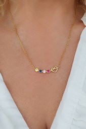 Kadın 925 Ayar Gümüş Sonsuz Aşk Renkli Taşlı Kolye thumbnail 1