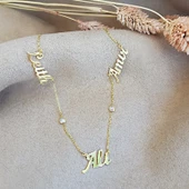 Vaoov 925 Ayar Gümüş Üç İsimli Taşlı Kolye thumbnail 2