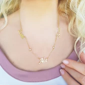 Vaoov 925 Ayar Gümüş Üç İsimli Taşlı Kolye thumbnail 1