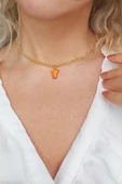 Vaoov Turuncu Sedef Taşlı Choker Melek Kolye - 1