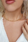 Vaoov Altın Kaplama Oval Zincir Choker Kolye - 1