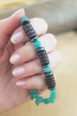 Vaoov 925 Ayar Gümüş Özel Kesim Ahşap ve Jade Taşlı Erkek Bileklik - 2