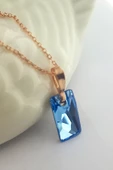Mavi Swarovski Taşlı Gümüş Kolye - 1
