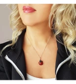 Vaoov El Yapımı Murano Camı Uğur Böceği Gümüş Kolye thumbnail 1