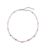 Vaoov 925 Ayar Gümüş Pembe Kuvars ve Hematit Taşlı Kalp Kolye thumbnail 2