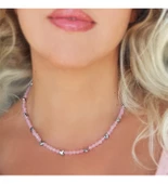 Vaoov 925 Ayar Gümüş Pembe Kuvars ve Hematit Taşlı Kalp Kolye thumbnail 1