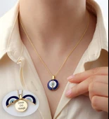 Vaoov 925 Ayar Gümüş Mineli Nazar Açılan İsim Kolye thumbnail 3