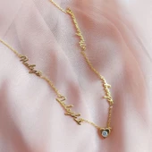 Vaoov 925 Ayar Gümüş El Yazısı Dört İsimli Taşlı Kalp Kolye thumbnail 2