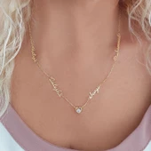 Vaoov 925 Ayar Gümüş El Yazısı Dört İsimli Taşlı Kalp Kolye thumbnail 1