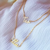 Vaoov 925 Ayar Gümüş İki İsimli El Yazısı Kolye thumbnail 2