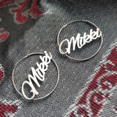 Vaoov 925 Ayar Gümüş Kişiye Özel İsimli Büyük Halka Küpe - 7