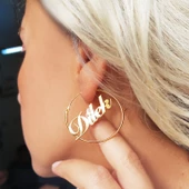 Vaoov 925 Ayar Gümüş Kişiye Özel İsimli Büyük Halka Küpe - 1