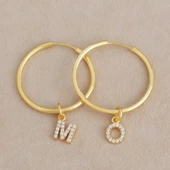 Vaoov 925 Ayar Gümüş Harfli Halka Küpe thumbnail 4