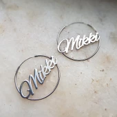 Vaoov 925 Ayar Gümüş Kişiye Özel İsimli Büyük Halka Küpe - 6