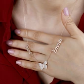 Vaoov 925 Ayar Gümüş Kişiye Özel İki İsimli Kelebek Kolye thumbnail 1