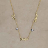 Vaoov 925 Ayar Gümüş Kişiye Özel Çift Nazar Üç İsim Kolye thumbnail 2