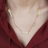 Vaoov 925 Ayar Gümüş Kişiye Özel Çift Sonsuzluk Üç İsim Kolye thumbnail 1