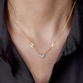 Vaoov 925 Ayar Gümüş Kalpli Harfli Kolye thumbnail 1