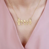 Vaoov 925 Ayar Gümüş Kişiye Özel Beş Figürlü Aile Kolyesi thumbnail 1