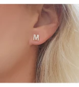 Vaoov 925 Ayar Gümüş Taşlı Harf Küpe thumbnail 4