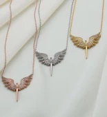 Vaoov 925 Ayar Gümüş Melek Kanatlı Kılıç Kolye thumbnail 2