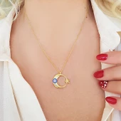 Vaoov 925 Ayar Gümüş Nazarlı Ay Yıldız Kolye thumbnail 2