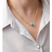 Vaoov 925 Ayar Gümüş Mavi Boncuklu Gurmet Zincir Kolye thumbnail 1