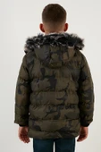 Life For Moda Erkek Çocuk Kamuflaj Desenli Fermuar Cepli Tüylü Kapüşonlu Şişme Mont Kaban - 5