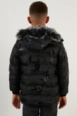 Life For Moda Erkek Çocuk Kamuflaj Desenli Fermuar Cepli Tüylü Kapüşonlu Şişme Mont Kaban - 10