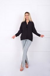 TEK CEP OVERSİZE KETEN GÖMLEK - SİYAH - 1