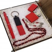 Toz Kehribar Tesbih Ve Kırmızı Kalem Anahtarlık çakmak Set - 1