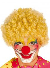 Sarı Renk Kıvırcık Afro Bonus Peruk Takma Saç ve Kırmızı Burun Seti - 1