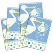 Mavi Renk Baby Stork Baby Shower Teşekkür Zarfı ve Not Seti 8 Adet - 1
