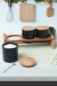 Keramika Mat Siyah Ege  Ahşap Standlı Saklama Kabı 10 cm 3 Parça thumbnail 2