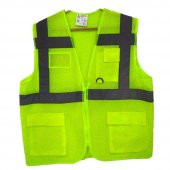 10 Adet Fileli Cepli Reflektörlü İkaz Yeleği - Mühendis ( L beden) - Sarı thumbnail 1