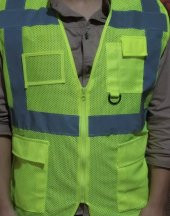 10 Adet Fileli Cepli Reflektörlü İkaz Yeleği - Mühendis ( L beden) - Sarı thumbnail 2