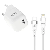 Linktech G821 Supper Silicon Tech 20W PD USB-C Seyahat Şarj Aleti Lightning Kablo Set Beyaz - 1