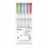 Zebra Mıldlıner Fırça Uçlu Fosforulu Kalem 5li WFT8-5C-NC - 1