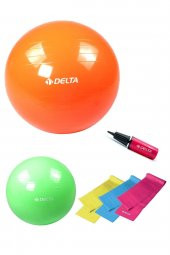 Delta 65 cm-25 cm Pilates Topu 3'lü Pilates Bandı Egzersiz Direnç Lastiği Pilates Topu Pompası Seti - 1