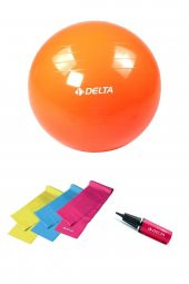 Delta 65 cm Pilates Topu 3'lü Pilates Bandı Egzersiz Direnç Lastiği Pilates Topu Pompası 5'li Set - 1