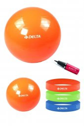 Delta 65 cm-20 cm Pilates Topu 3'lü Squat Bandı Egzersiz Direnç Lastiği Pilates Topu Pompası Seti - 1