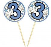 Mavi Renk 3 Yaş Temalı Yıldız Desenli Parti Kürdan Süs 20 Adet - 1